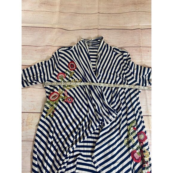 Soft Surroundings Women's Flortal Embroidered Stripped Open Front Duster - Mediu - Picture 9 of 12